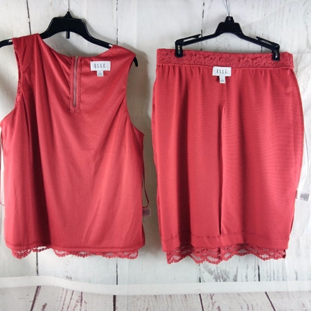 Elle Womens Size M Red Lace Sleeveless Top And Midi Skirt Set - Picture 5 of 8